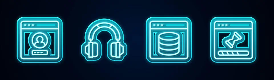 Set line Create account screen, Headphones, Server, Data, Web Hosting and L.. Stock Illustration
