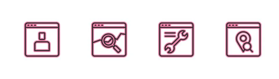 Set line Create account screen, Browser setting, Website with stocks market.. Stock Illustration