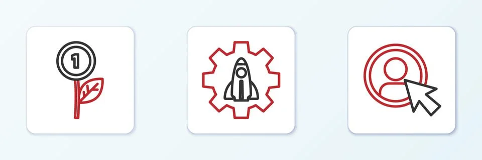 Set line Create account screen, Dollar plant and Startup project concept ic.. Illustrazione stock