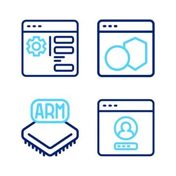 Set line Create account screen, Processor, Software and Browser setting ico.. Stock Illustration