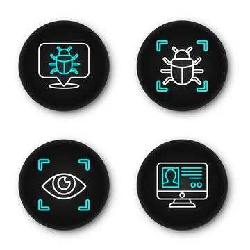 Set line Create account screen, Eye scan, System bug and  icon. Vector Stock-Illustration