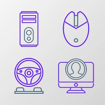 Set line Create account screen, Racing simulator cockpit, Computer mouse ga.. Stock Illustration