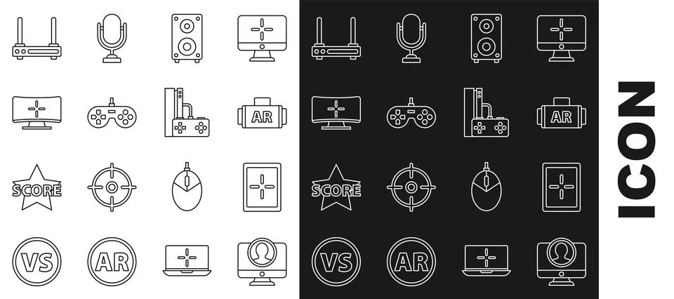 Set line Create account screen, Tablet, Ar, augmented reality, Stereo speak.. Stock-Illustration