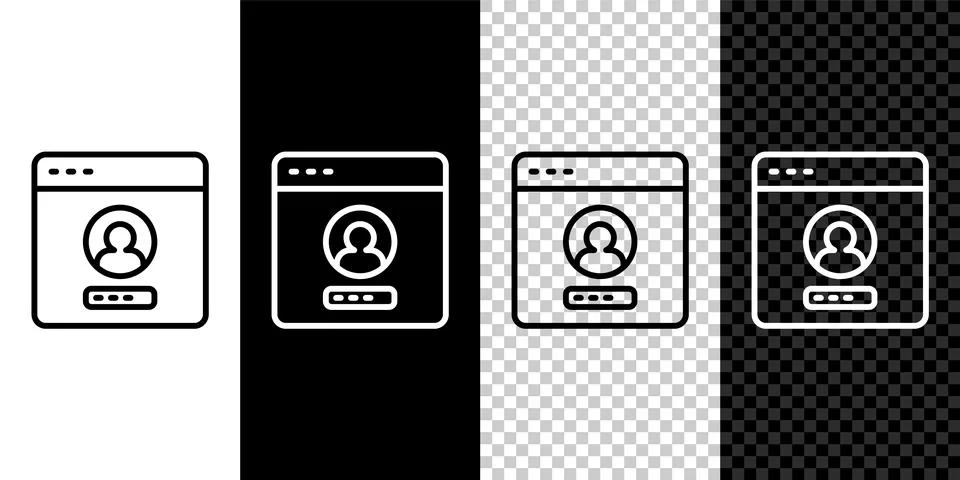 Set line Create account screen icon isolated on black and white, transparen.. Stock Illustration