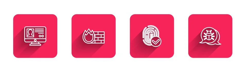 Set line Create account screen, Firewall, security wall, Fingerprint and Sy.. Stock Illustration