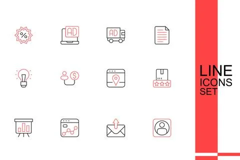 Set line Create account screen, Mail and e-mail, Market analysis, Board wit.. Stock Illustration
