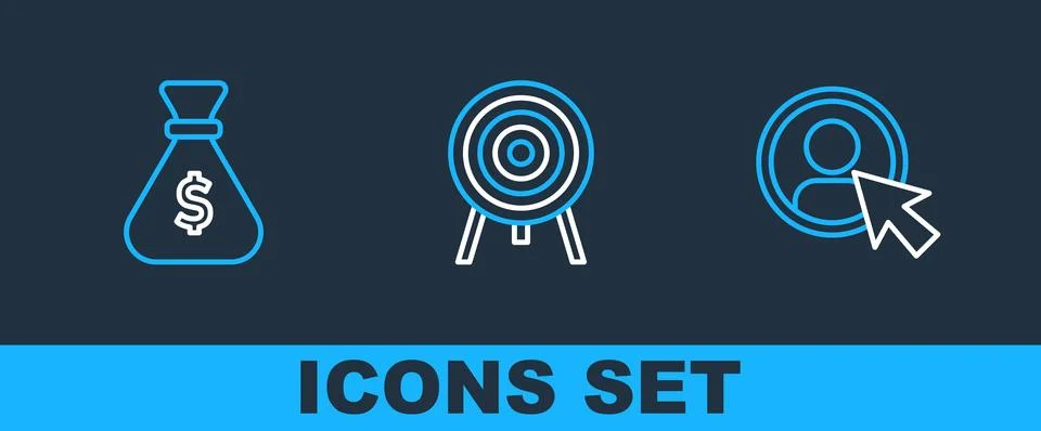Set line Create account screen, Money bag and Target icon. Vector 库存插图