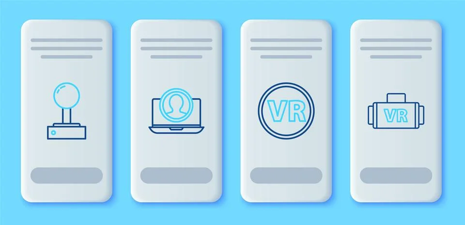 Set line Create account screen, Virtual reality glasses, Joystick for arcad.. Stock Illustration