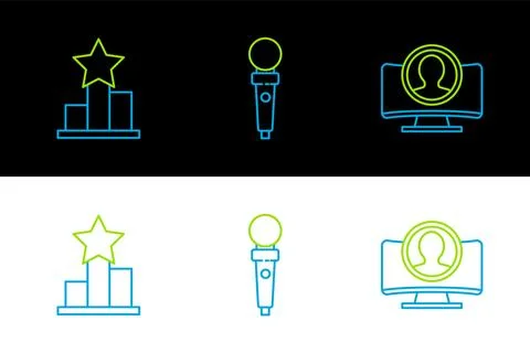 Set line Create account screen, Star and Joystick for arcade machine icon. .. Illustrazione stock