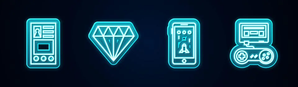 Set line Create account screen, Diamond, Mobile and playing in game and Game  Stock Illustration