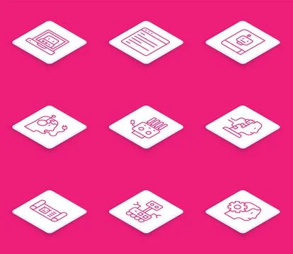 Set line Creating robot, Computer api interface, User manual, Robot charging 스톡 일러스트