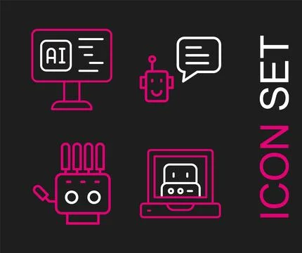 Set line Creating robot, Mechanical hand, Bot and Software icon. Vector Stockillustratie