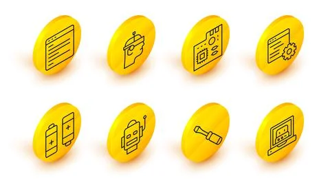 Set line Creating robot, Screwdriver, Robot, Battery, Computer api interfac.. Stock Illustration