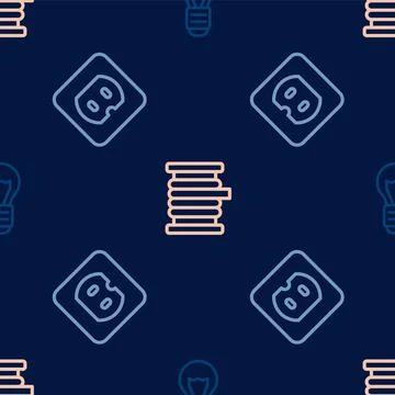 Set line Creative lamp light idea, Electrical outlet and Wire electric cable on 스톡 일러스트