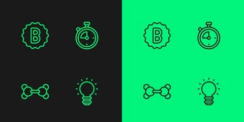 Set line Creative lamp light idea, Molecule, Exam paper with incorrect answers Stock Illustration