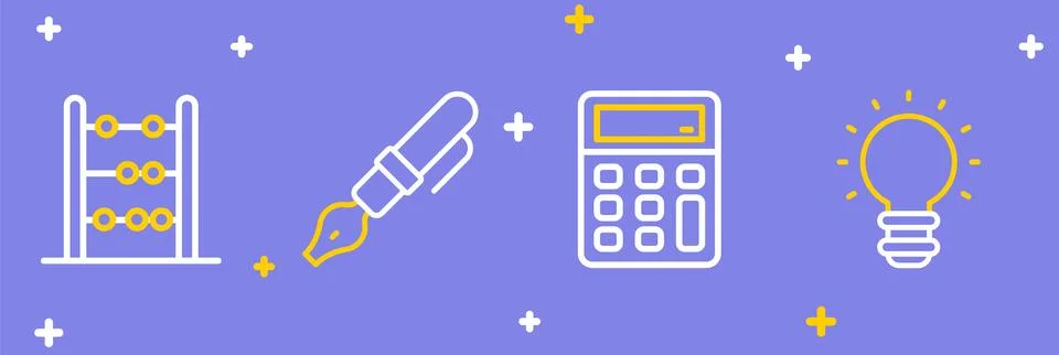 Set line Creative lamp light idea, Calculator, Fountain pen nib and Abacus .. イラスト素材