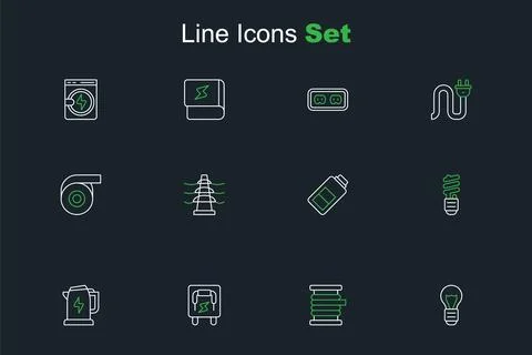 Set line Creative lamp light idea, Wire electric cable on reel, Electrical .. 스톡 일러스트