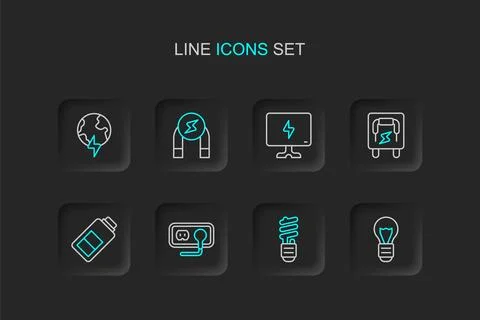 Set line Creative lamp light idea, LED bulb, Electrical outlet, Battery cha.. Stock Illustration