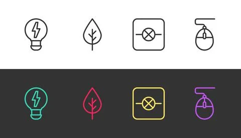 Set line Creative lamp light idea, Leaf Eco symbol, Lamp in electronic circ.. Stock Illustration