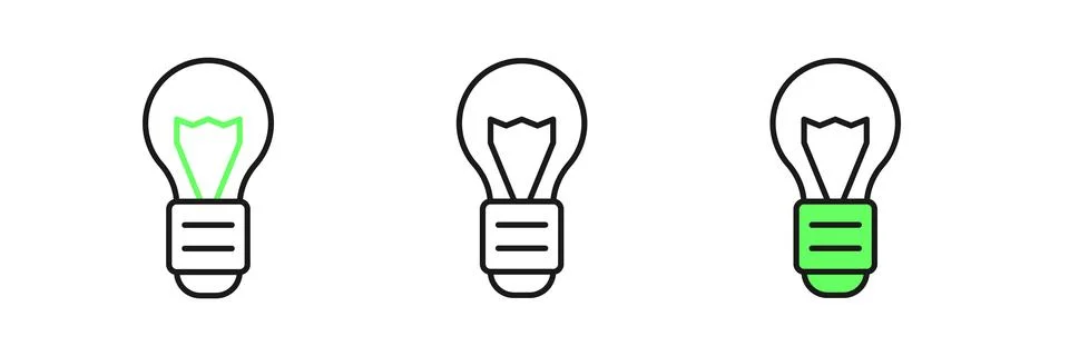 Set line Creative lamp light idea icon isolated on white background. Concep.. Stock Illustration