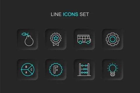 Set line Creative lamp light idea, Abacus, Exam paper with incorrect answer.. Illustrazione stock