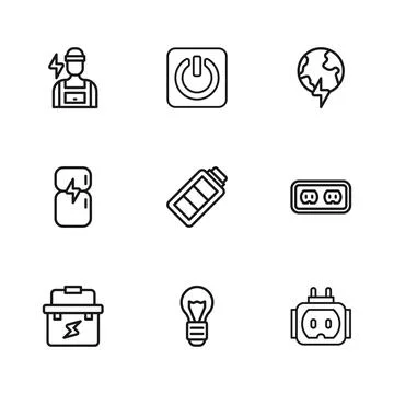 Set line Creative lamp light idea, Electrical outlet, Tee plug electric, Ba.. Illustrazione stock
