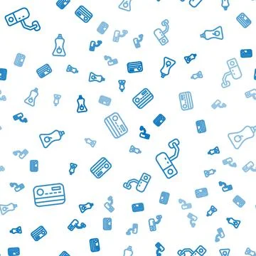 Set line Credit card, Security camera and Sauce bottle on seamless pattern Illustrazione stock