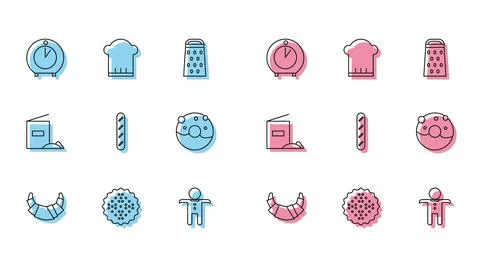 Set line Croissant, Cracker biscuit, Kitchen timer, Holiday gingerbread man.. Stock Illustration