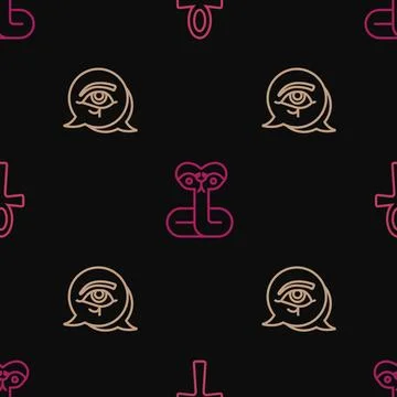 Set line Cross ankh, Eye of Horus and Snake on seamless pattern. Vector Illustrazione stock