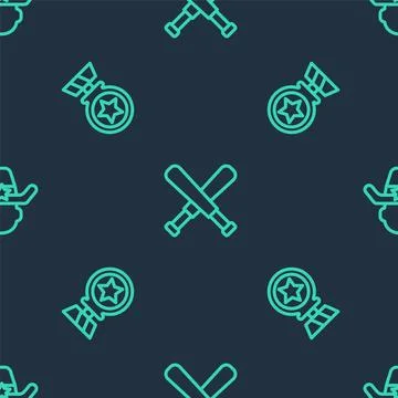 Set line Crossed baseball bat, Medal with star and Sheriff cowboy on seamless Illustrazione stock