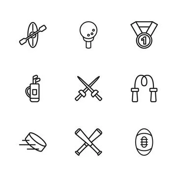 Set line Crossed baseball bat, Jump rope, American Football, Fencing, Medal.. Stock Illustration