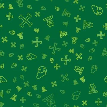 Set line Crossed bones, Moon and stars and Krampus, heck on seamless pattern Stock Illustration