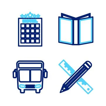 Set line Crossed ruler and pencil, Bus, Open book and Hotel building icon Ilustración de archivo