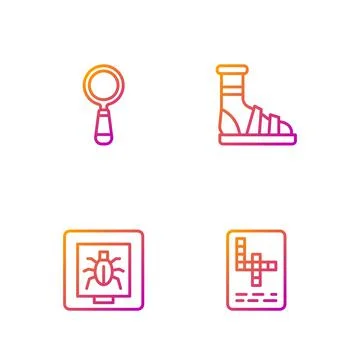 Set line Crossword, Insects in a frame, Magnifying glass and Slippers with socks Stock-Illustration