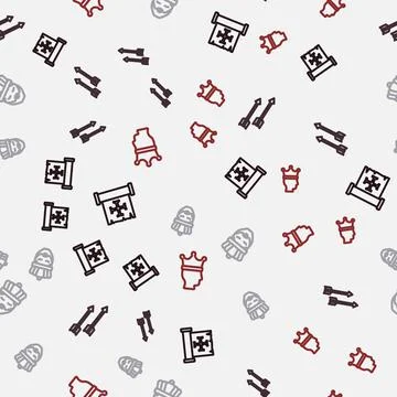 Set line Crusade, Medieval arrows, King with crown and on seamless pattern Stock Illustration