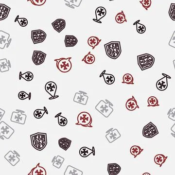 Set line Crusade, Shield,  and  on seamless pattern. Vector Illustrazione stock