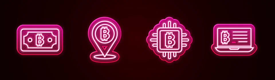 Set line Cryptocurrency bitcoin, Bitcoin, CPU mining farm and Mining from l.. Stock Illustration