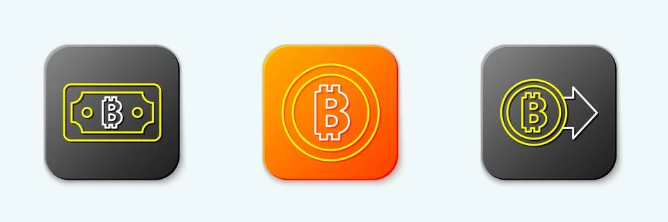 Set line Cryptocurrency bitcoin, Bitcoin and  icon. Vector Stock Illustration