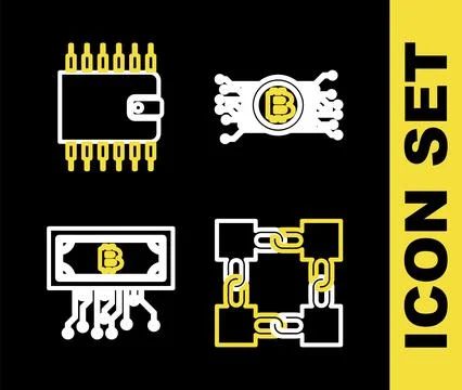 Set line Cryptocurrency bitcoin in circuit, Blockchain technology, with and.. Stock Illustration
