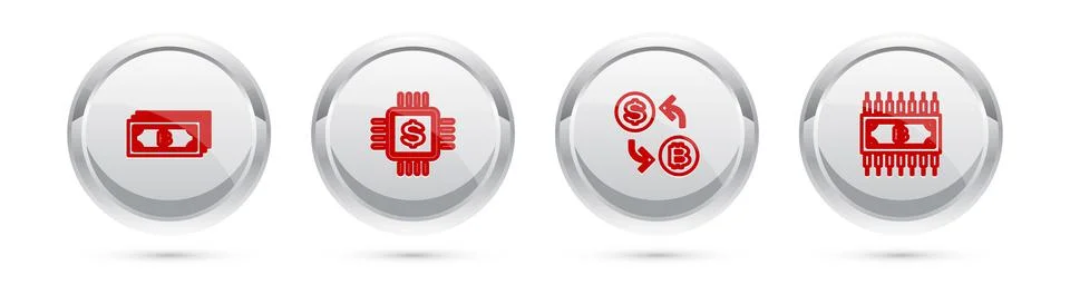 Set line Cryptocurrency bitcoin, Processor chip with dollar, exchange and Stock Illustration