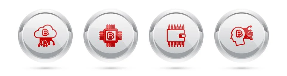 Set line Cryptocurrency cloud mining, CPU farm, wallet and Bitcoin think. Silver Stock Illustration