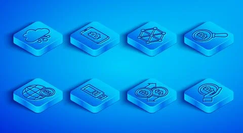 Set line Cryptocurrency cloud mining, Mining bitcoin from mobile, Blockchain 스톡 일러스트