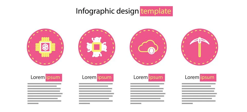Set line Cryptocurrency cloud mining, Pickaxe, Brain as digital circuit board Stock Illustration