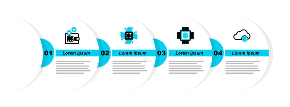 Set line Cryptocurrency cloud mining, Processor chip with dollar, and Proof of Stockillustratie
