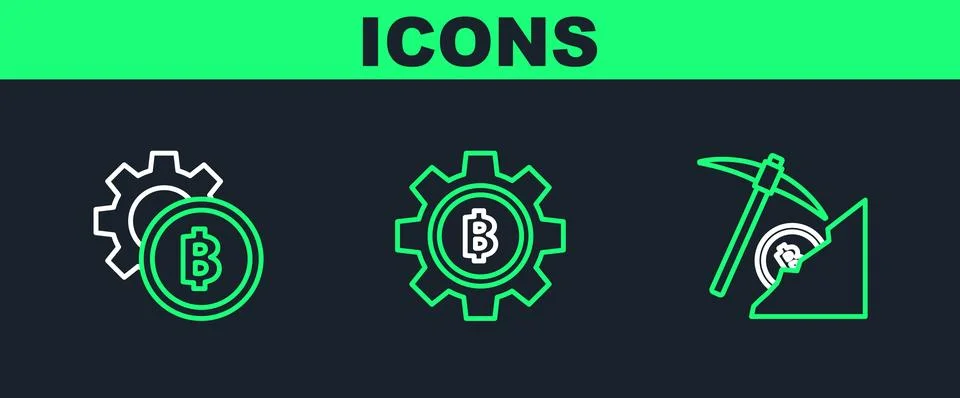 Set line Cryptocurrency cloud mining, coin Bitcoin and icon. Vector 스톡 일러스트