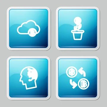 Set line Cryptocurrency cloud mining, Bitcoin plant the pot, Brain as digital Stock Illustration