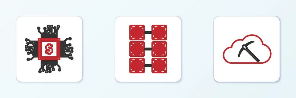 Set line Cryptocurrency cloud mining, CPU farm and Mining icon. Vector 스톡 일러스트