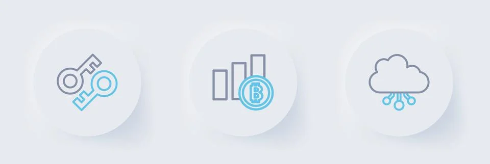 Set line Cryptocurrency cloud mining, Pie chart infographic bitcoin and key.. Stock Illustration