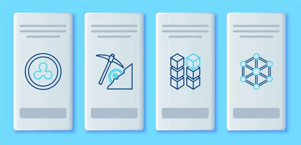 Set line Cryptocurrency cloud mining, Blockchain technology, coin Ripple XR.. イラスト素材