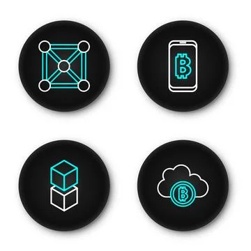 Set line Cryptocurrency cloud mining, Blockchain technology, Mining bitcoin.. イラスト素材